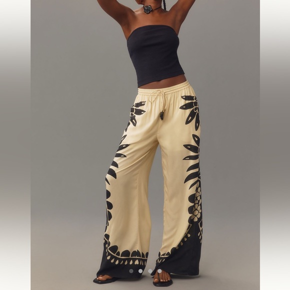 Farm Rio NWT fun S, or S petite wide leg lined pants, pockets, beaded tassels - Picture 11 of 16